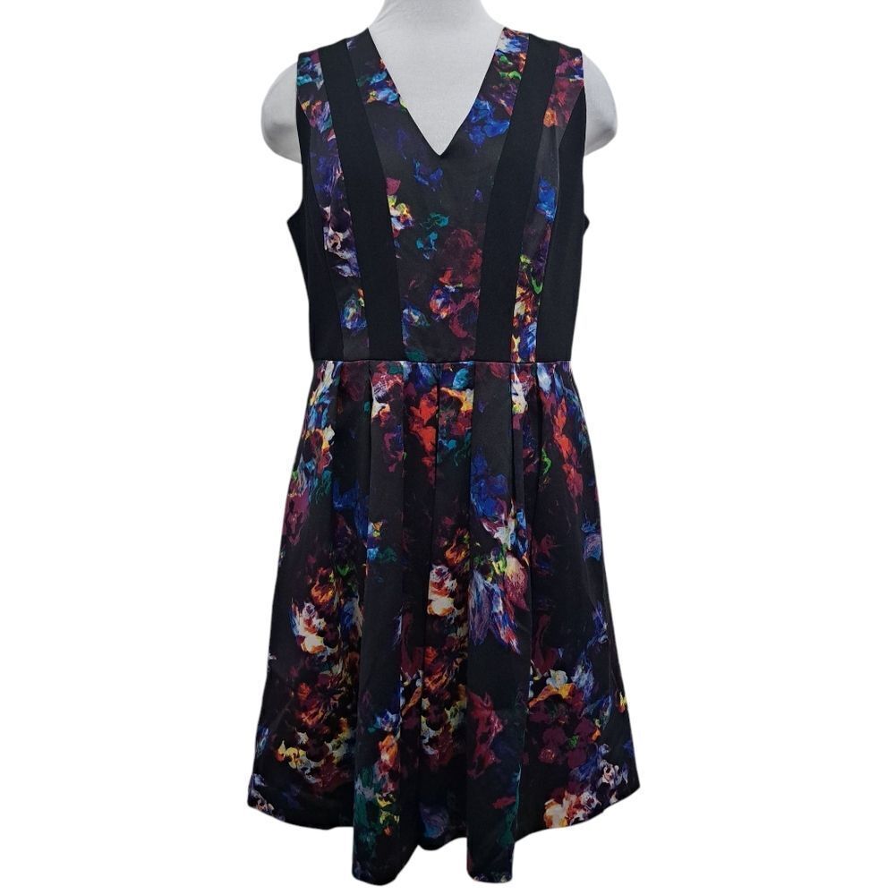 Ellen Tracy Floral Print Office Party Casul A-Line Dress Black Multi Size 14 NWT